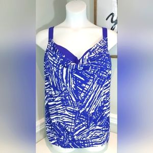 Swimsuits for All Blue & White W/ Adjustable Straps Swim Top NWOT